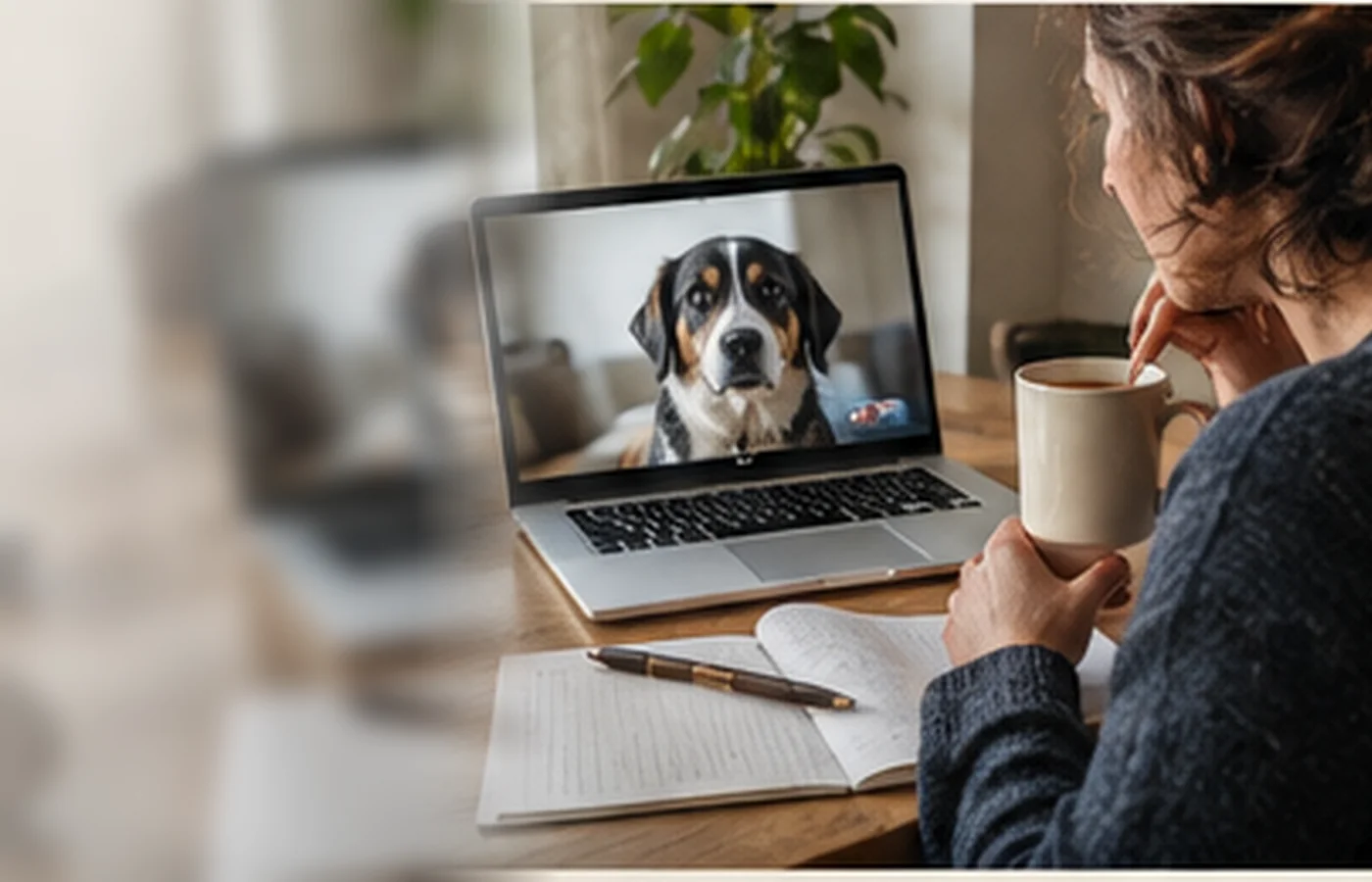 Una persona segue una consulenza cinofila online davanti al computer